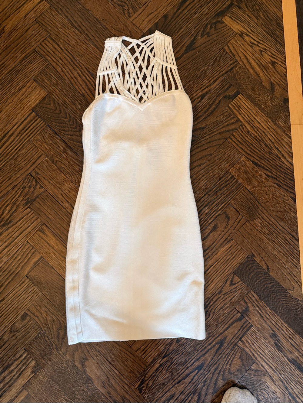 Marciano White Lattice Halter Mini Dress